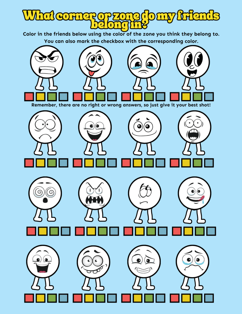 printable zones of regulation activities for kids • mindfulmazing